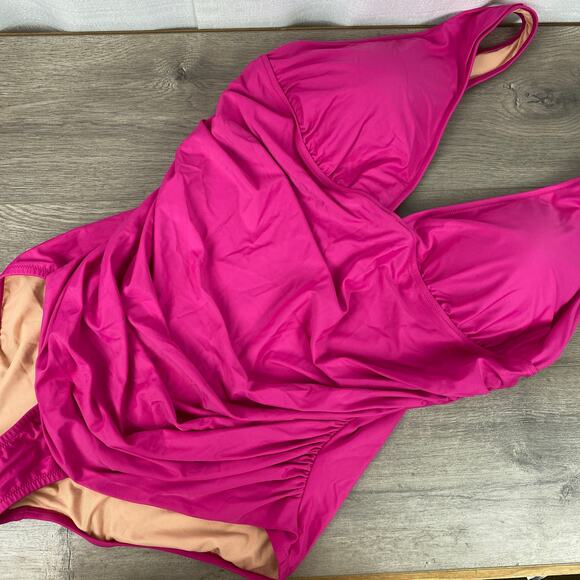 J.Crew Magenta Orchid Ruched V Neck One Piece Swimsuit Sz.22W NWT - Picture 4 of 11